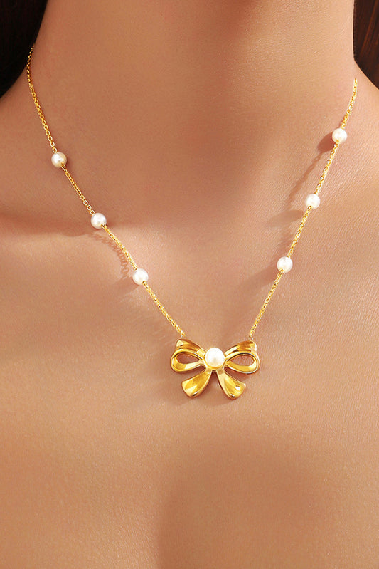 Gold Pearl Bowknot Elegant Necklace