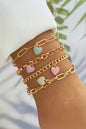 Gold Valentines Heart Multi Layer Adjustable Chain Bracelet