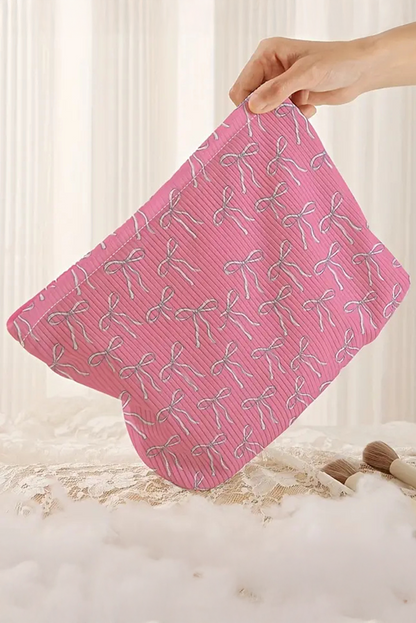 Bright Pink Valentines Bow Print Ribbed Makeup Bag