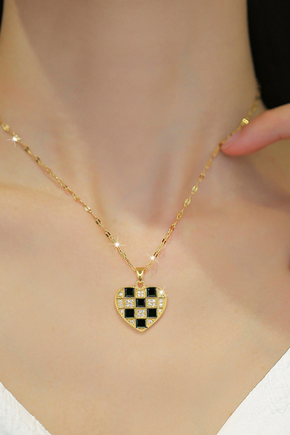 Gold Checkered Heart Pendant Necklace