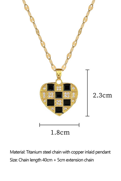 Gold Checkered Heart Pendant Necklace