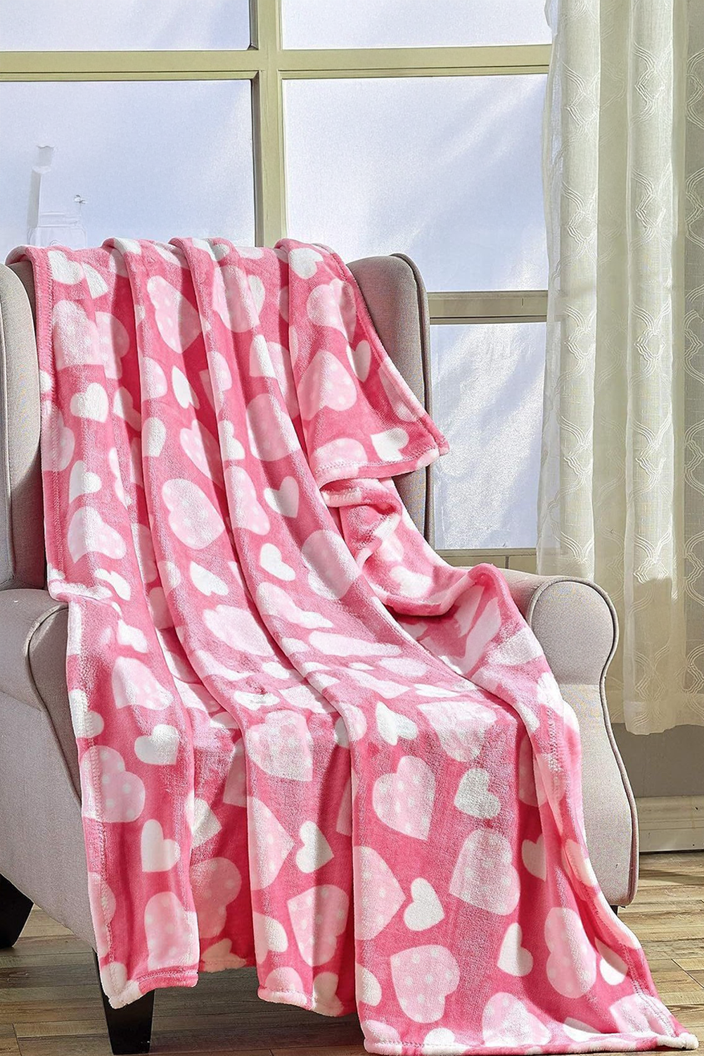 Peach Blossom Heart Pattern Valentines Flannel Blanket