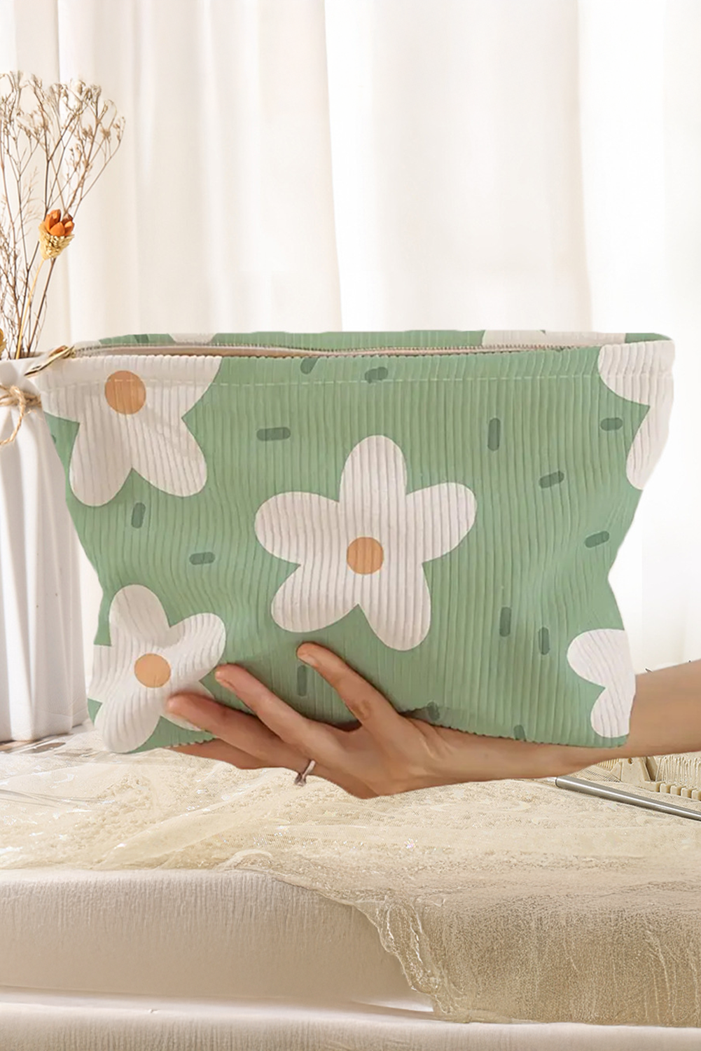 Aruba Blue Floral Zipper Makeup Bag