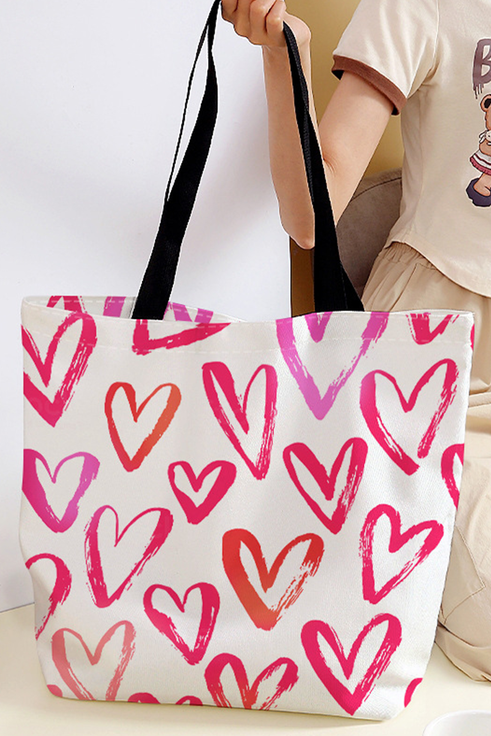 Bright Pink Valentines Heart Pattern Canvas Tote Bag