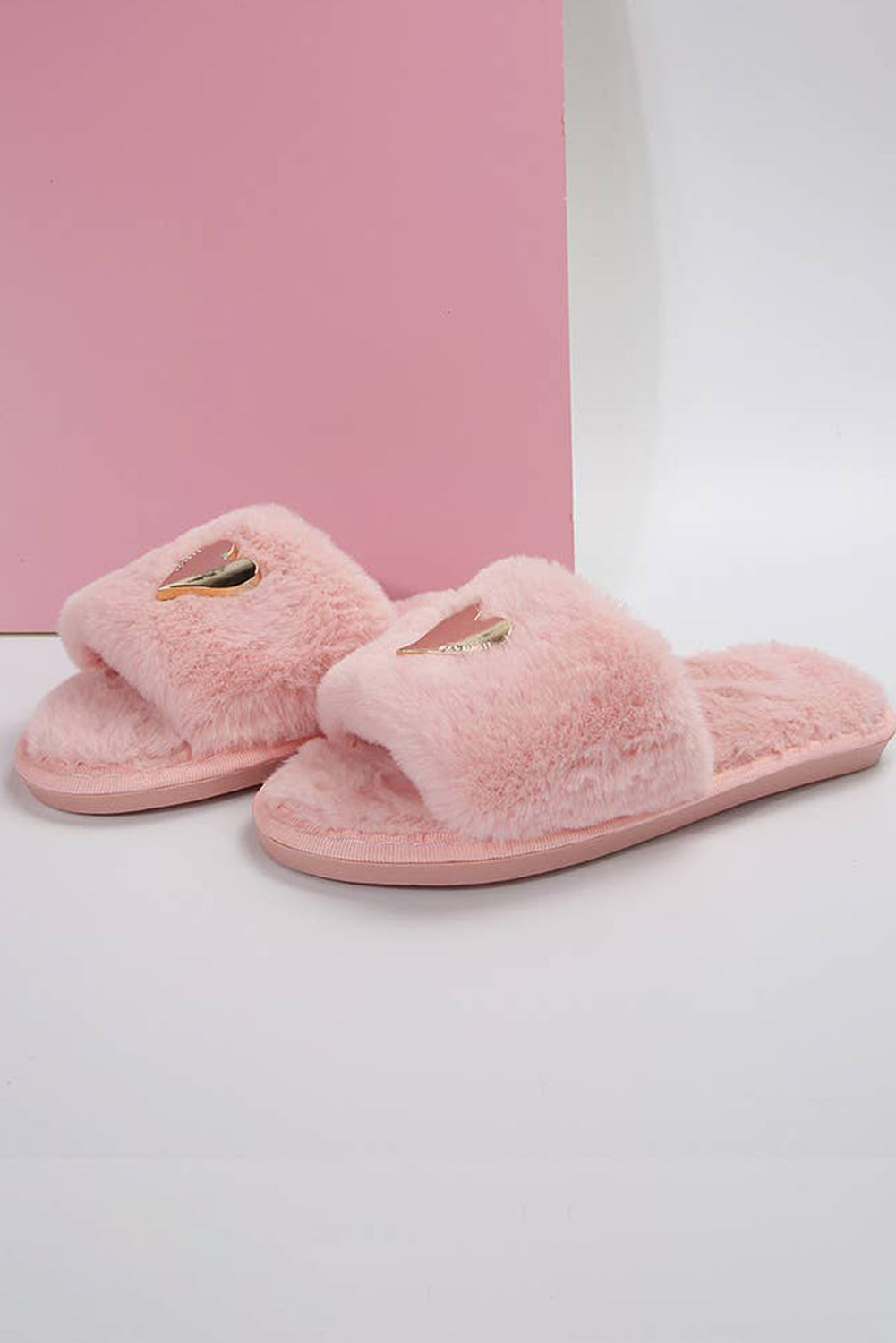 Black Heart Open Toe Plush Slippers