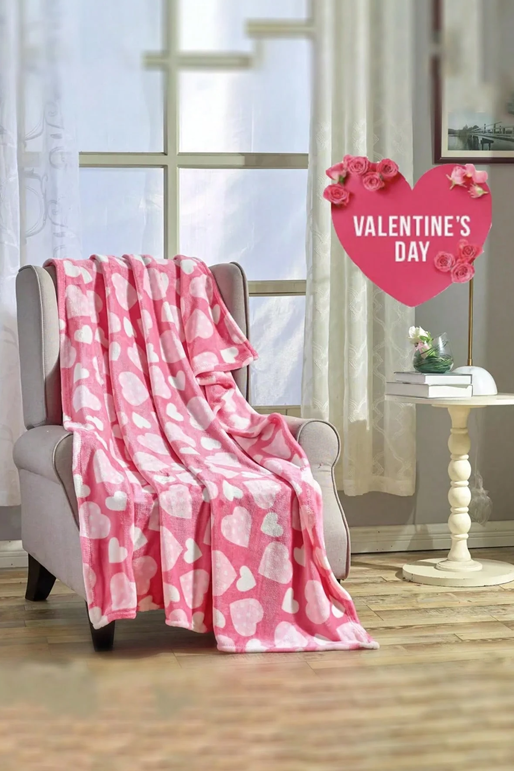 Peach Blossom Heart Pattern Valentines Flannel Blanket