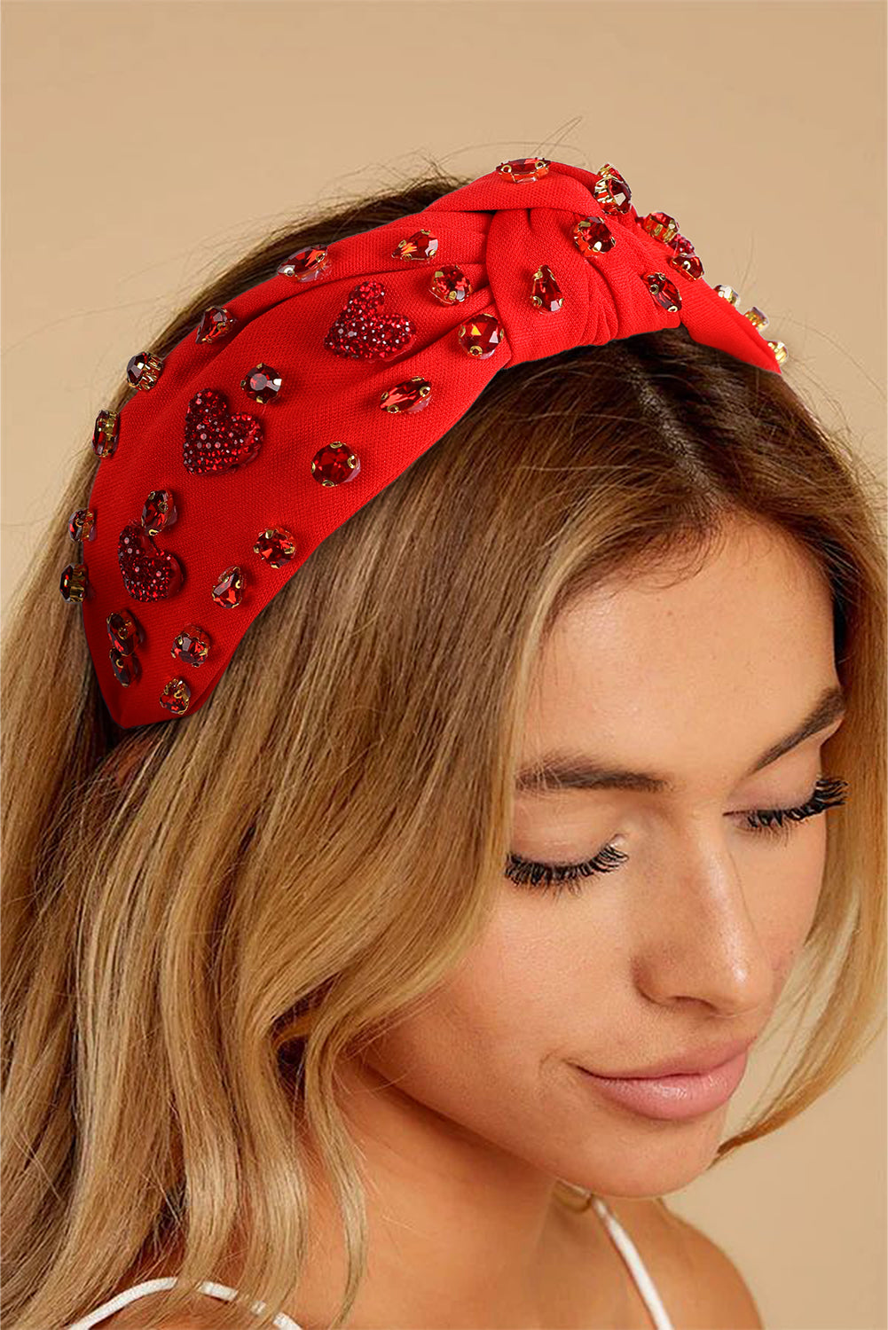 Fiery Red Heart Shape Crystal Headband