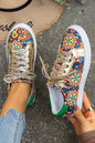 Gold Boho Geometric print Lace Up Sneakers